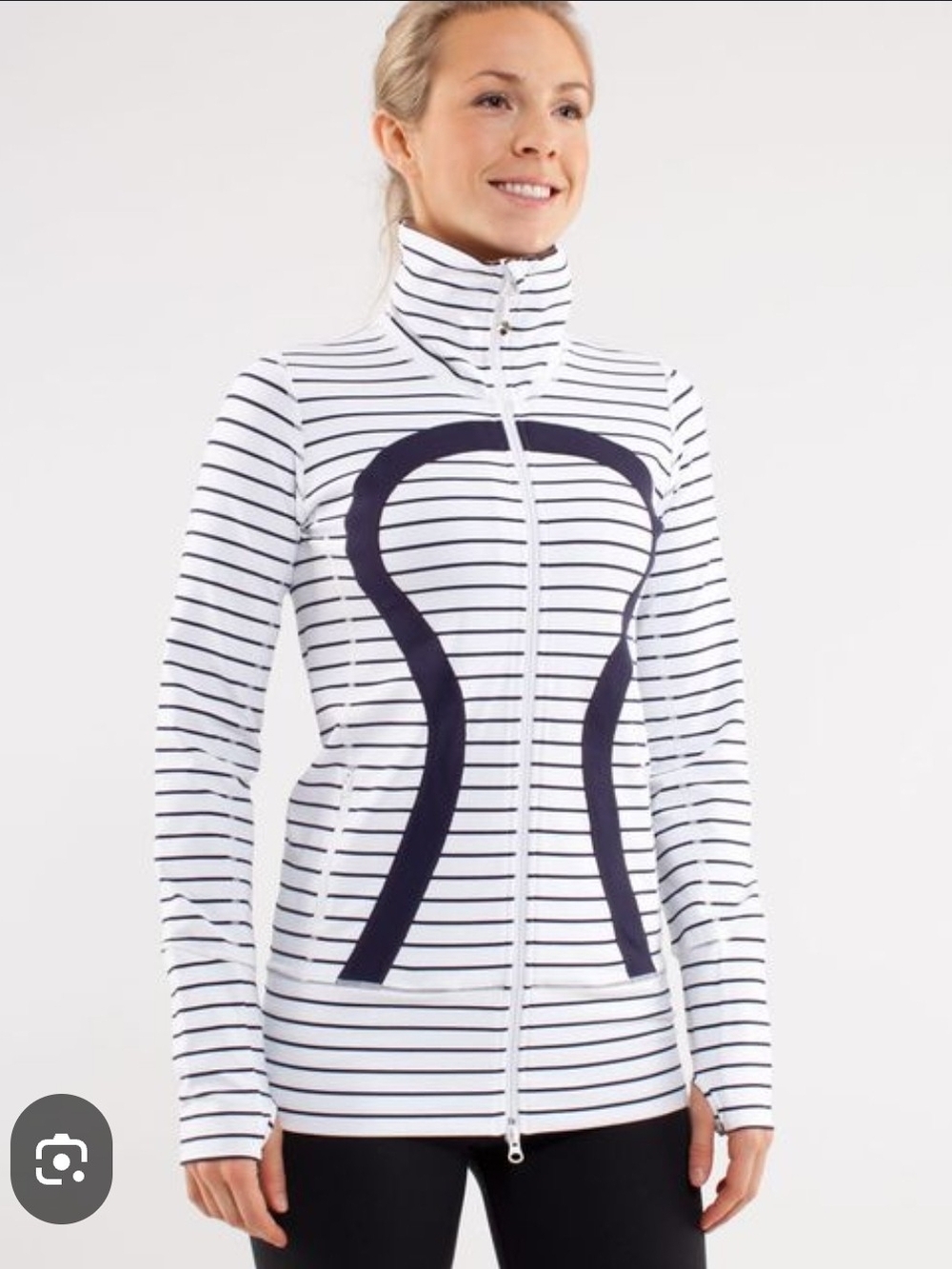 Lululemon Zip Up Striped White Navy Size 8